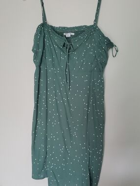 O'Neill Sage Green One-Shoulder Polka Dot Dress with Tie